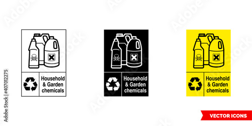 Household and Garden chemicals hazardous waste recycling sign icon of 3 types color, black and white, outline. Isolated vector sign symbol.