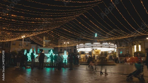 Plaza de España in Mérida,Badajoz, Extremadura, Spain, timelapse reel at night during local festival. photo