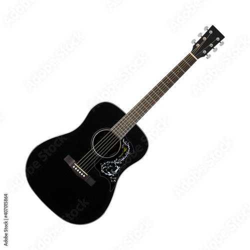 Musical instrument - Black acoustic guitar country flower bird pickguard isolated