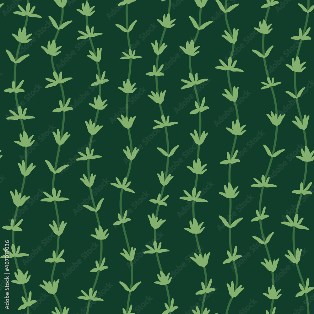 Seamless Pattern with Vertical Branches of Thyme Leaves. Seamless Pattern with Vertical Branches of Thyme Leaves.