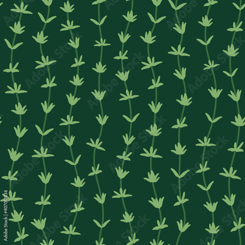Seamless Pattern with Vertical Branches of Thyme Leaves. 