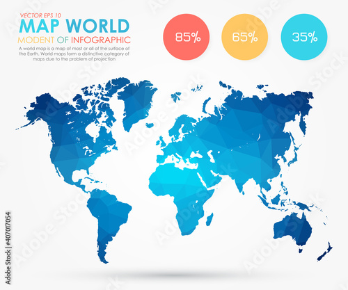 Infographics - Polygonal abstract blue world map on white background. Vector illustration eps 10.