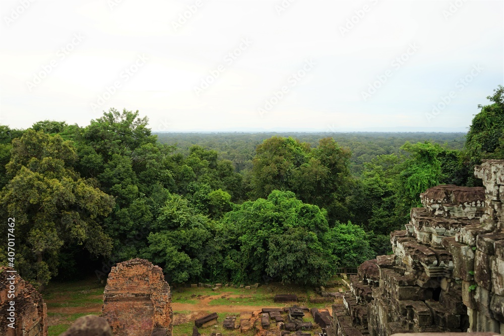 Phnom Bakheng Temple And Aerial View From The Temple In Siem Reap Cambodia Ancient Khmer