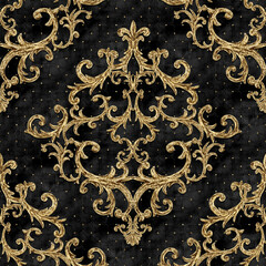 Rideaux Noir et or patrons Baroque golden elements seamless pattern. Gold texture  © Olga