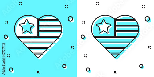 Black line USA Independence day icon isolated on green and white background. 4th of July. United States of America country. Random dynamic shapes. Vector.