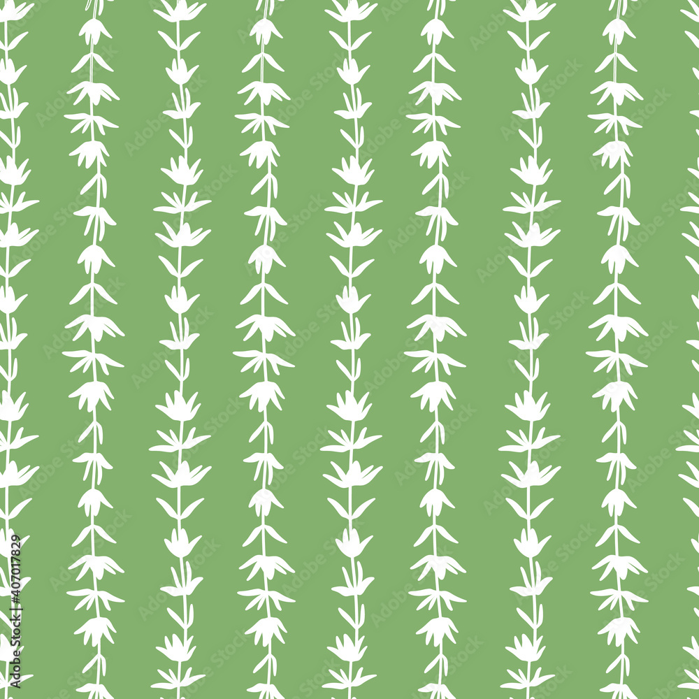 Seamless Pattern with Thyme Branches arranged Vertically.