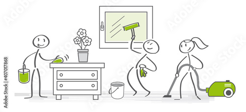 Frühjahrsputz - Team reinigt Zimmer