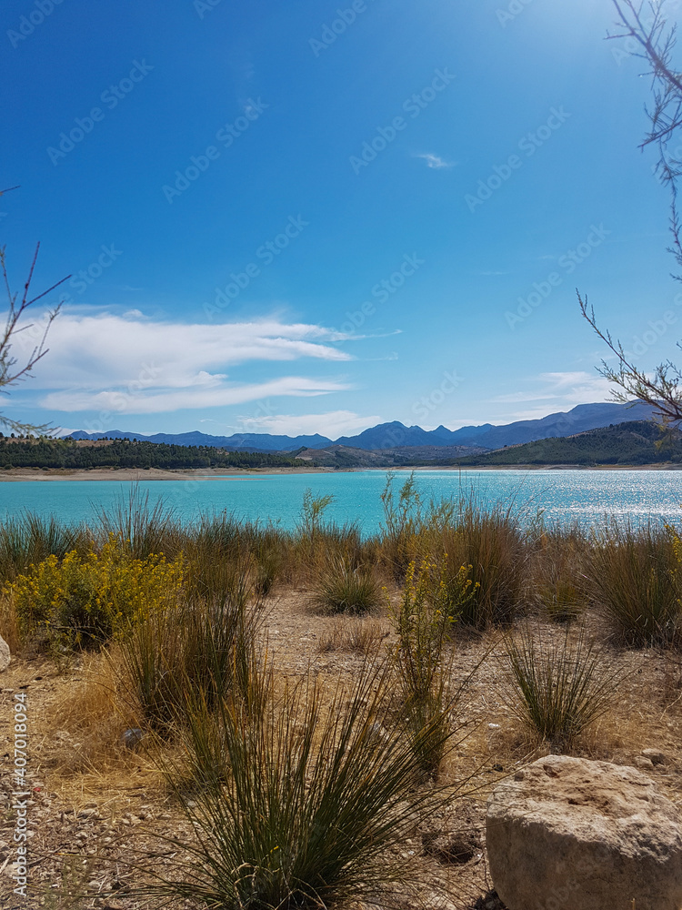 View on a beautiful mountain lake in Andalusia in Spain