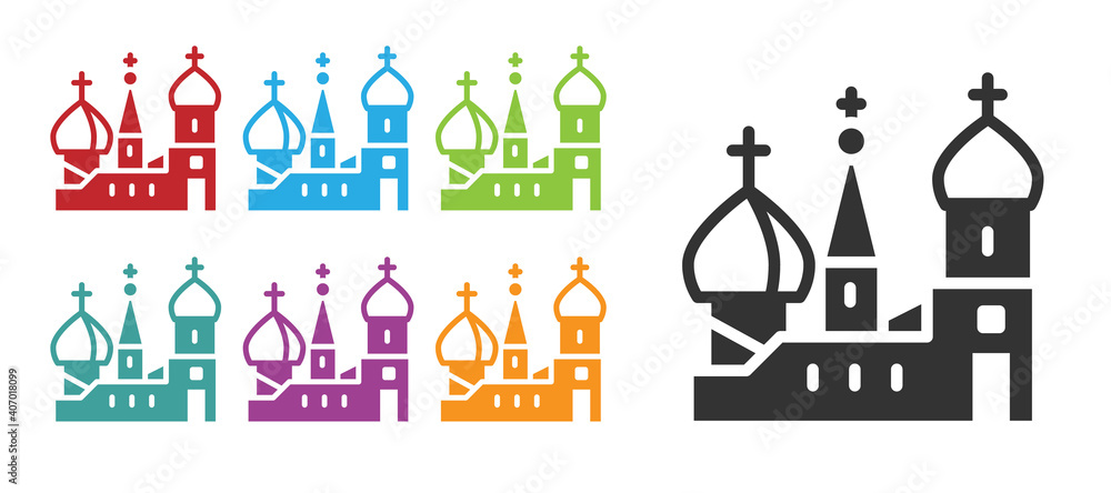 Black Moscow symbol - Saint Basil's Cathedral, Russia icon isolated on white background. Set icons colorful. Vector.