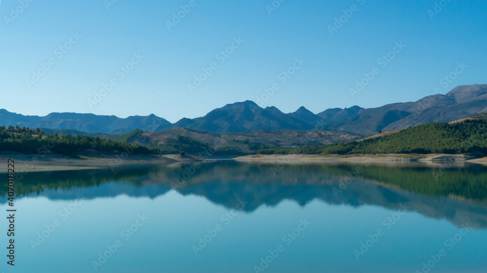 View on a beautiful mountain lake in Andalusia in Spain