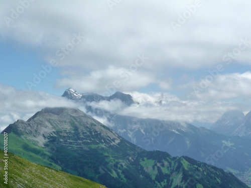 Mountain hiking through Ammergau Alps, Tyrol, Austria