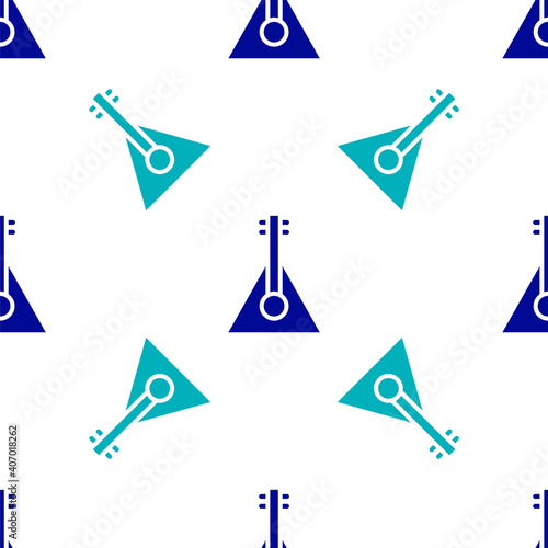 Blue Musical instrument balalaika icon isolated seamless pattern on white background. Vector.