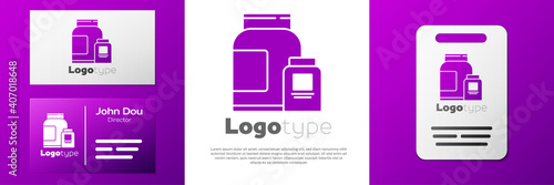 Logotype Sports nutrition bodybuilding proteine power drink and food icon isolated on white background. Logo design template element. Vector.