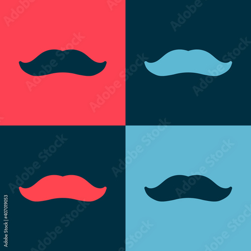 Pop art Mustache icon isolated on color background. Barbershop symbol. Facial hair style. Vector.