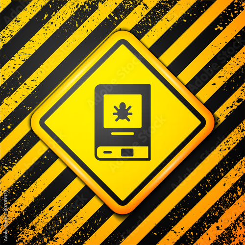Black Book about insect icon isolated on yellow background. Warning sign. Vector.