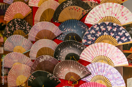 Hand fans used by Japanese Ladies  which is on sale for tourists in Kyoto  Japan...