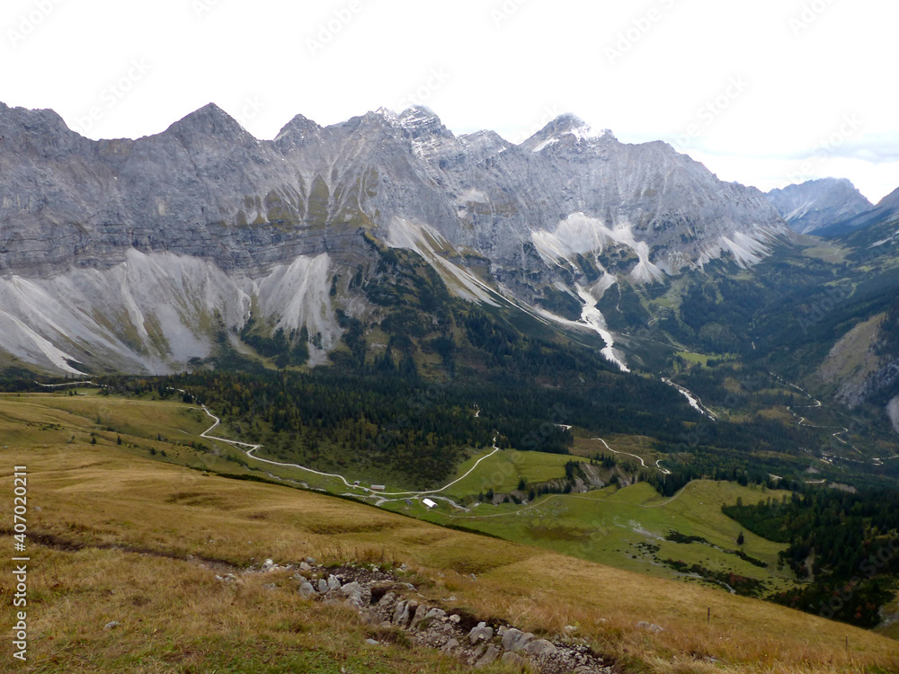 Mountain hiking tour Karwendel mountains, Tyrol, Austria