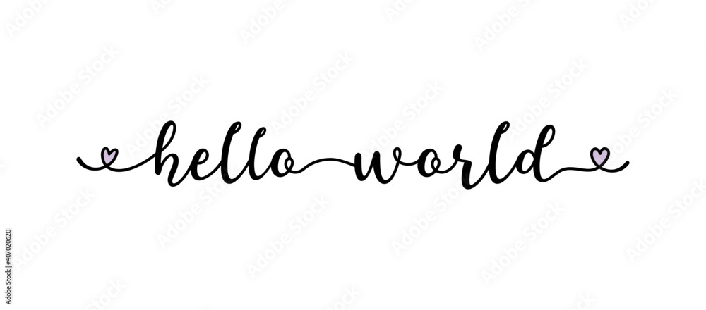 Hand sketched HELLO WORLD quote as logo. Lettering for web ad banner, flyer, header, advertisement, poster, label,sticker,announcement Hand sketched HELLO WORLD quote as logo. Lettering for web ad banner, flyer, header, advertisement, poster, label,sticker,announcement