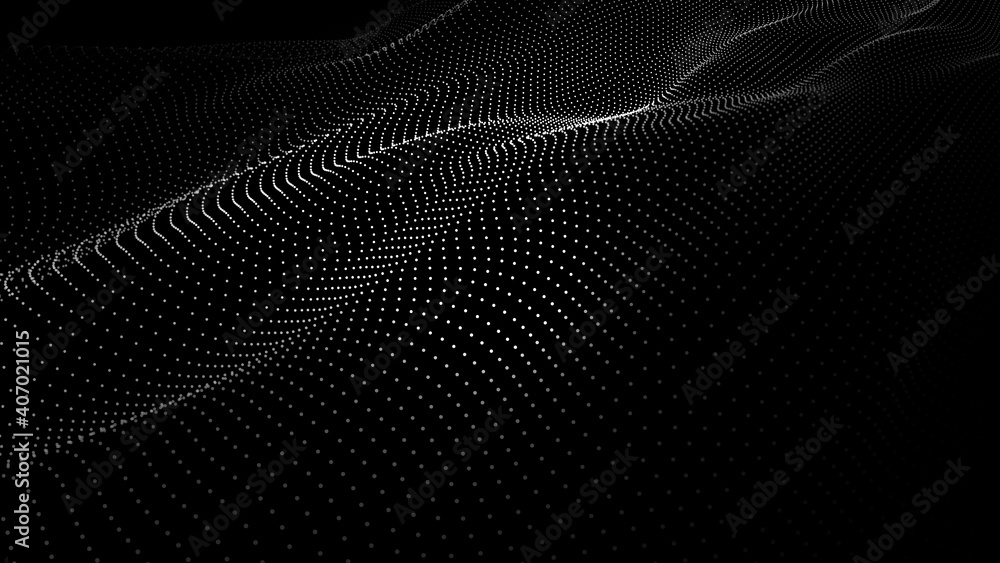 Abstract wave with moving dots. Flow of particles. Vector cyber technology illustration. Abstract wave with moving dots. Flow of particles. Vector cyber technology illustration.