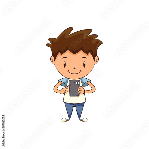 Child playing smartphone, happy cute kid