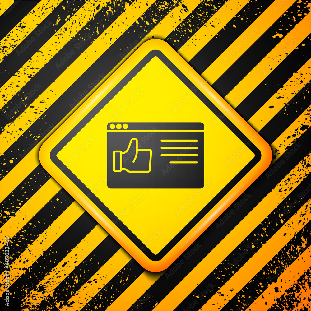 Black Browser window icon isolated on yellow background. Warning sign. Vector. Black Browser window icon isolated on yellow background. Warning sign. Vector.