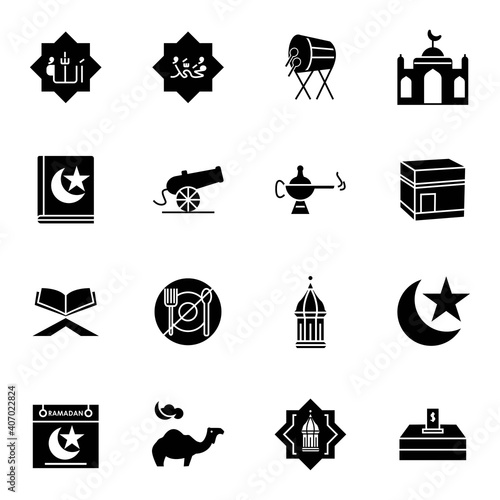 ramadan kareem icon set solid style for your design element