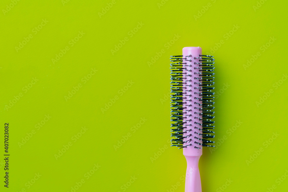 top view of female make up accessory, hairbrush comb isolated minimalistic, modern fashion top view of female make up accessory, hairbrush comb isolated minimalistic, modern fashion