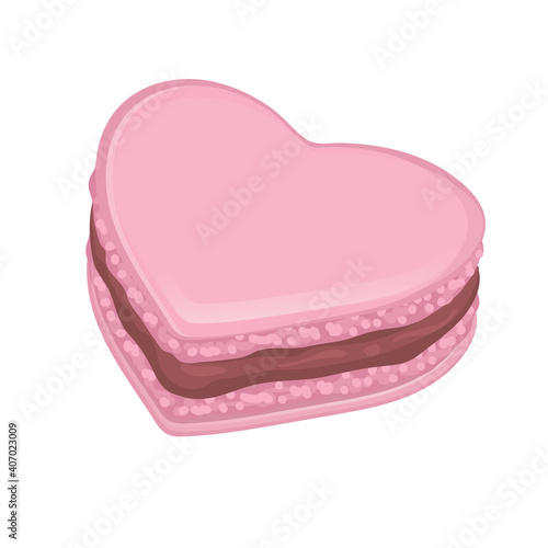 Confection pink macaroon heart shape isolated on white background close up