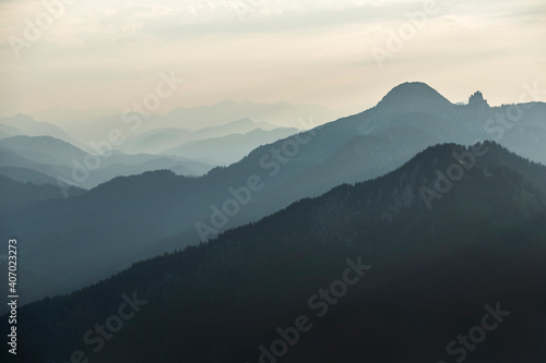 Sunset mountain panorama view
