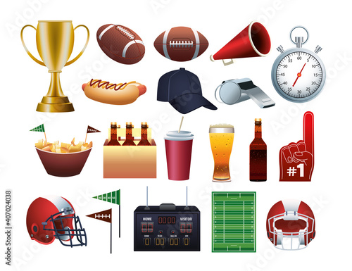 bundle of super bowl american football set icons