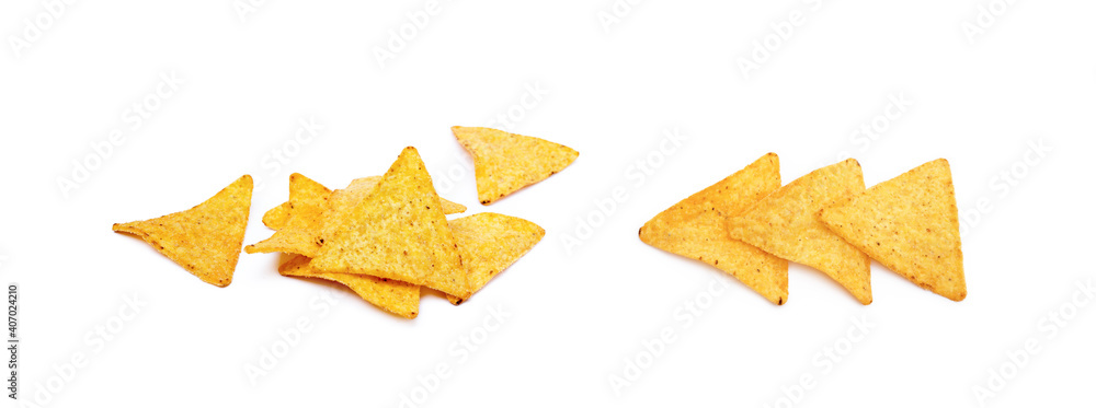 Corn chips,triangle, nachos isolated on white background Corn chips,triangle, nachos isolated on white background