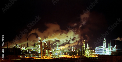 Karamay Petrochemical Plant at night in Xinjiang photo