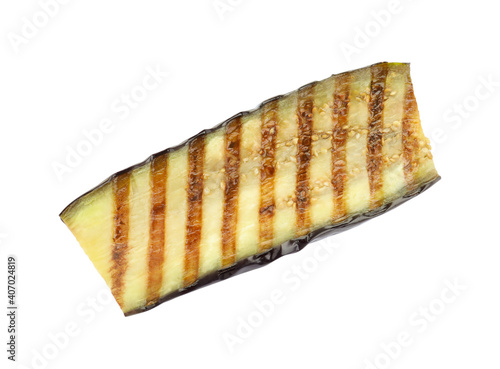 Delicious grilled eggplant slice isolated on white, top view