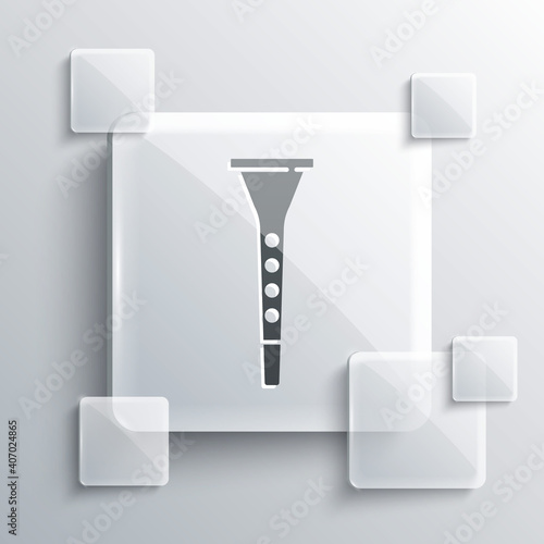 Grey Clarinet icon isolated on grey background. Musical instrument. Square glass panels. Vector.