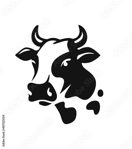 Cow head black on white