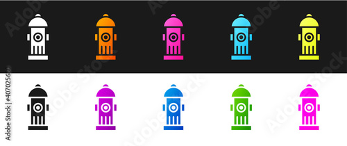 Set Fire hydrant icon isolated on black and white background. Vector.