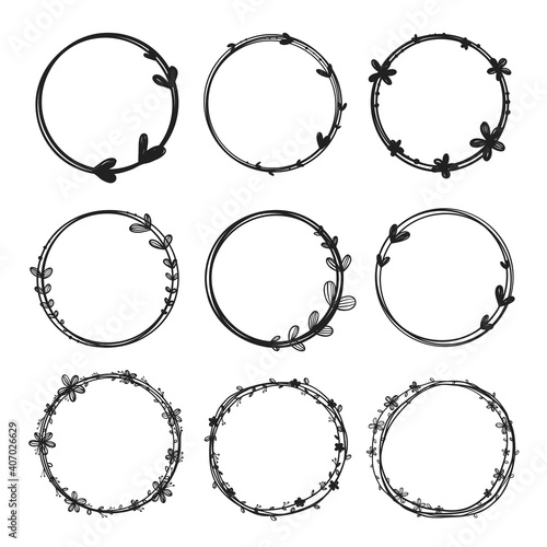 Hand drawn round frame for logo design and calligraphy decorative