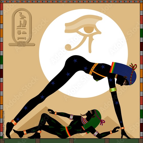 Religion of Ancient Egypt. 
Ancient Egyptian gods. Sky Goddess Nut and God the Earth Geb. 
