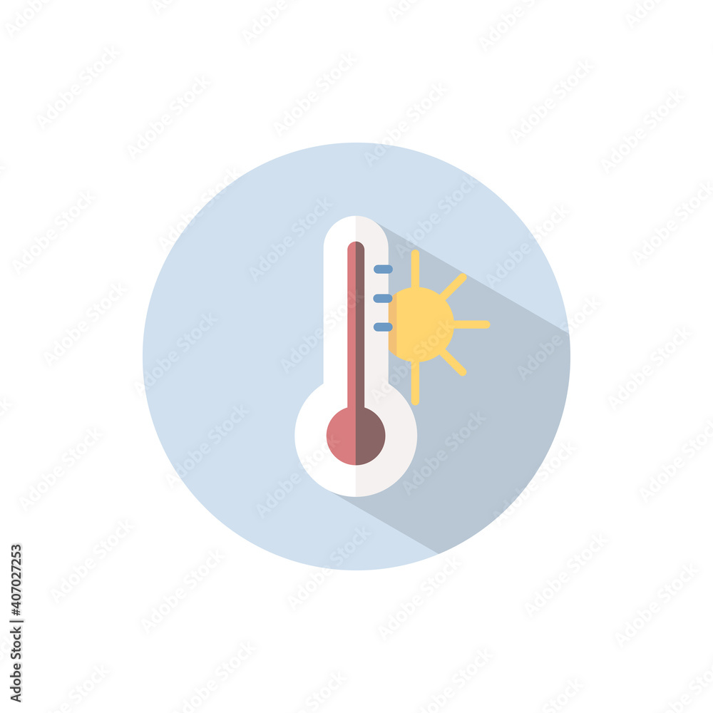 Thermometer. Summer temperature. Flat icon on a circle. Weather vector illustration Thermometer. Summer temperature. Flat icon on a circle. Weather vector illustration