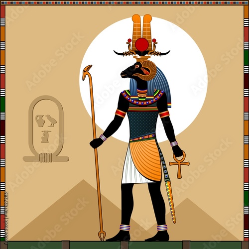 Religion of Ancient Egypt. 
Khnum is a ancient Egyptian god of creation, water and the evening sun.
