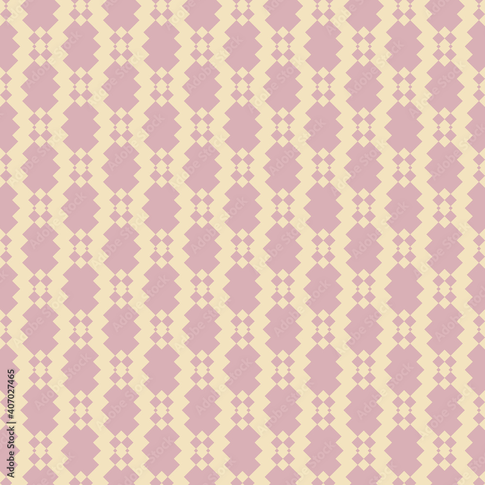 Vector seamless pattern with diamond grid, net, lattice, rhombuses. Ethnic style. Pink and yellow geometric texture. Simple abstract background. Repeat design for decor, print, wallpaper, fabric, wrap Vector seamless pattern with diamond grid, net, lattice, rhombuses. Ethnic style. Pink and yellow geometric texture. Simple abstract background. Repeat design for decor, print, wallpaper, fabric, wrap