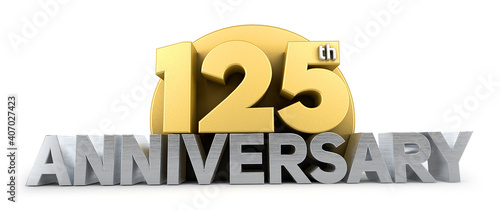 125th anniversary celebration logo in golden and silver color isolated on white background. 125 years anniversary logo. 3d illustration.	 photo