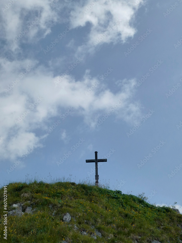 Summit cross of Schildenstein mountain, Bavaria, Germany Summit cross of Schildenstein mountain, Bavaria, Germany
