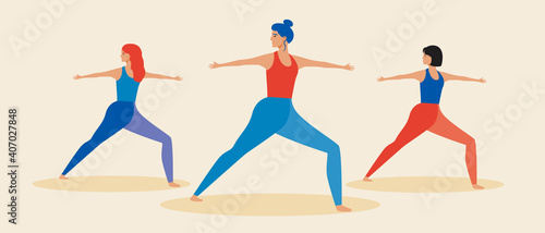 Yoga studio, isolated women, flat vector stock illustration as concept of people in class, instructor, activity