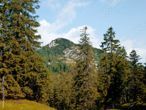 Mountain hiking tour to Schildenstein mountain, Bavaria, Germany photo