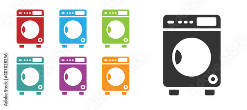 Black Washer icon isolated on white background. Washing machine icon. Clothes washer - laundry machine. Home appliance symbol. Set icons colorful. Vector.