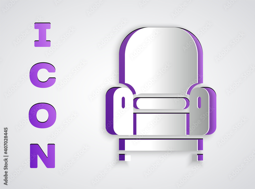 Paper cut Armchair icon isolated on grey background. Paper art style. Vector. Paper cut Armchair icon isolated on grey background. Paper art style. Vector.
