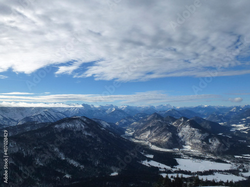Winter hiking tour to Schönberg mountain in Bavaria, Germany