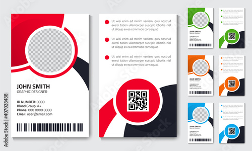 Simple vector office ID card design template. Creative Corporate Business identity card for employees with four color variations.