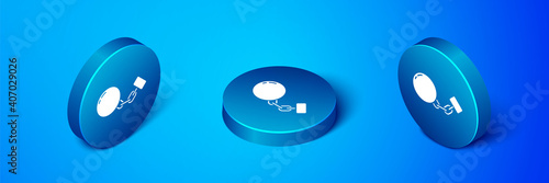 Isometric Ball on chain icon isolated on blue background. Blue circle button. Vector.